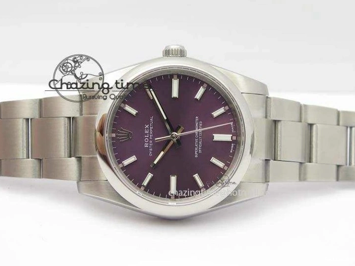 1225 Oyster Perpetual 34mm Ladies 114300 1:1 Best Edition Red Grape Dial On SS Bracelet A ZeroBulk 3802